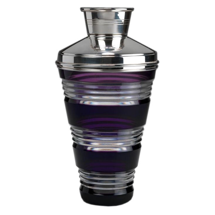 Amethyst cut-to-clear cocktail shaker, with Sterling silver cap.