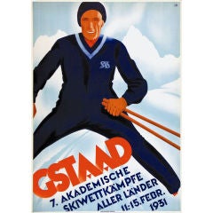Originalplakat „Skiwettekampfe Gstaad“ von Charles Kuhn, 1931