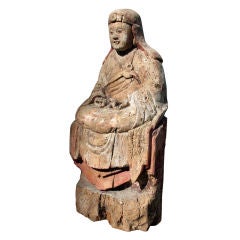 Painted wooden sculpture of a Buddhist monk