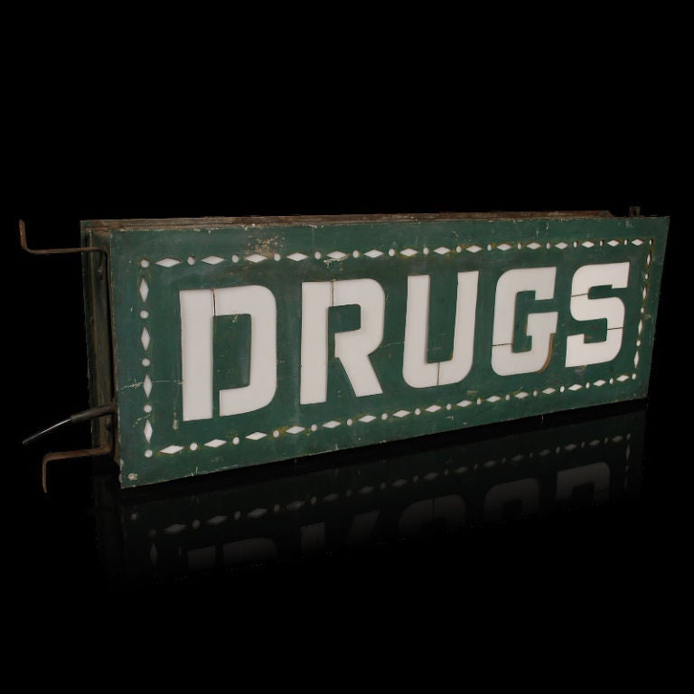 American Lighted DRUGS Sign with Milk Glass Letters