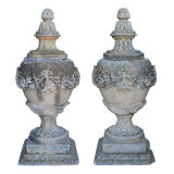 Pair of Vintage Classical Urns with Caps