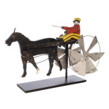 Vintage Folk Art Whirligig of a Driver and Trotting Horse