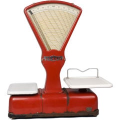French Mid-Century Red Grocery Store Scale