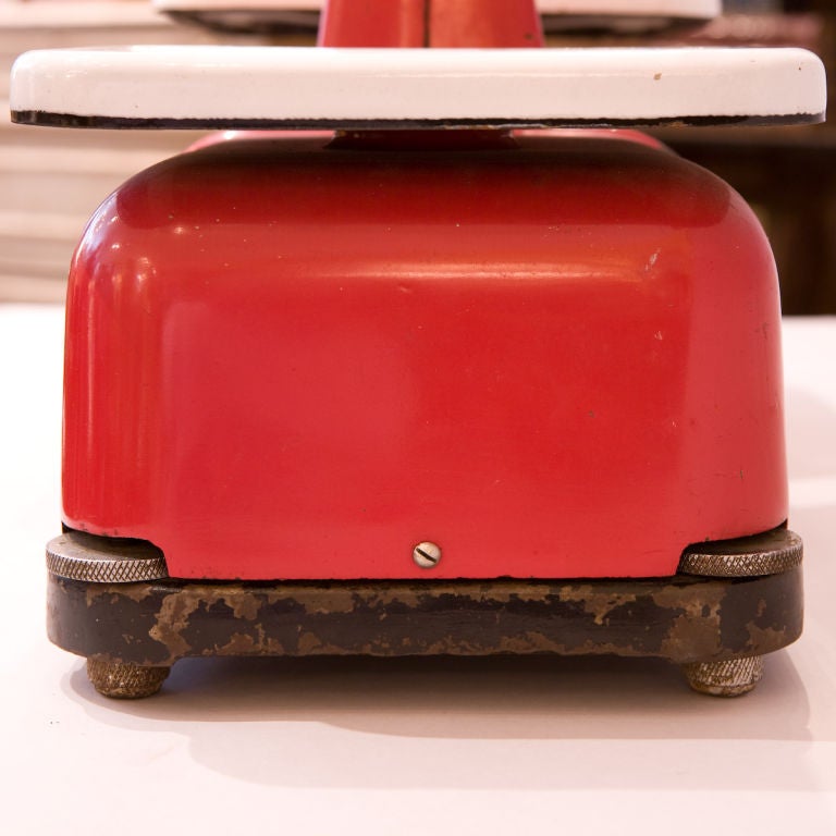 French Mid-Century Red Grocery Store Scale 1