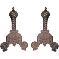 Interesting Pair Of Antique Italian Iron Andirons 6