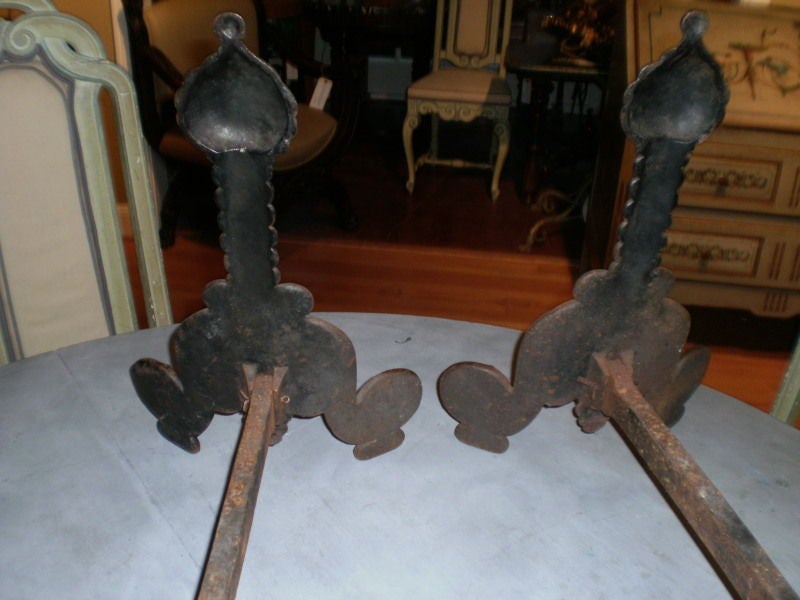 Neoclassical Pair of Antique Italian Iron Andirons