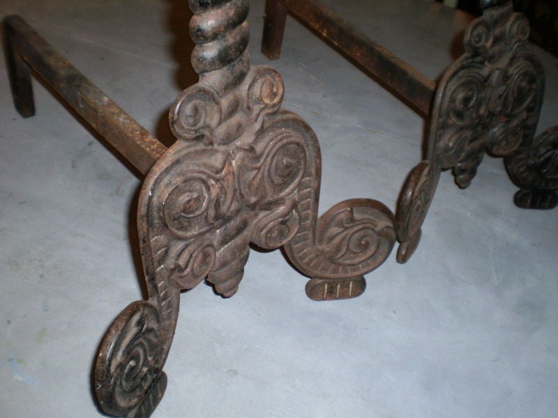 Pair of Antique Italian Iron Andirons 1