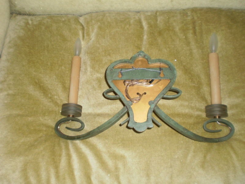 Mid-20th Century Pair of Jules Leleu Inspired French Art Deco Iron and Bronze Sconces  