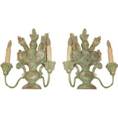 Pair Of Antique Italian Carved Two-Light Wood Sconces 12