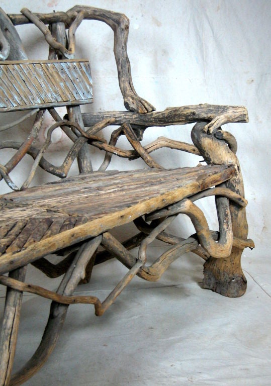 American Rustic Adirondack Twig & Root Bench For Sale 4