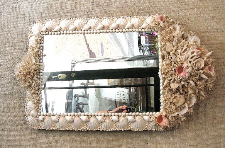 Large Seashell Encrusted Mirror in All White Tones