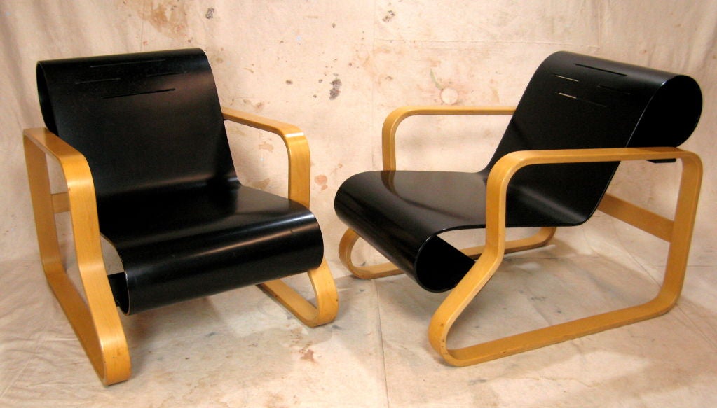Pair Black Scroll Alvar Aalto Paimio Model 41 Chairs for Artek designed in 1930 I believe this pair date from the 1950s