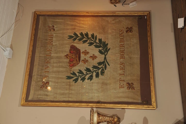 Extraordinary Hand Painted Silk Loyalist Flag showing support for the last house of Bourbon 