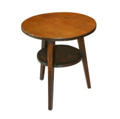 Lovely Oak Cricket Table with round lower shelf and painted base