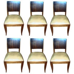 Set 6 Rare French Art Deco Exotic Macassar Ebony Dining Chairs