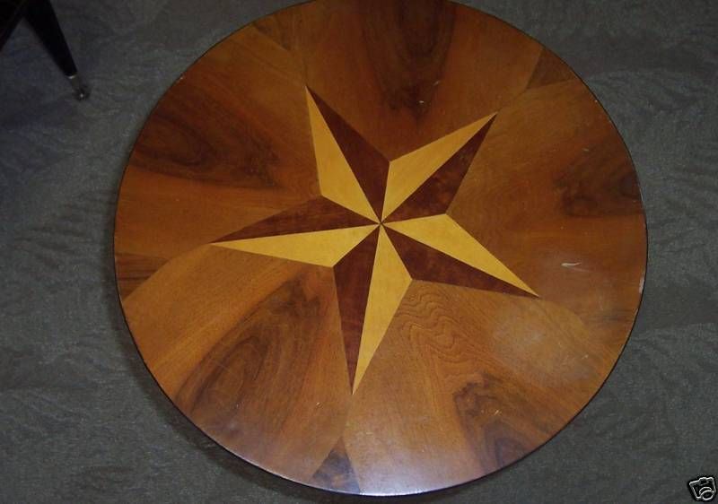 French Art Deco Iron/ Wood Table- Star Inlay- Manner of R. Subes
