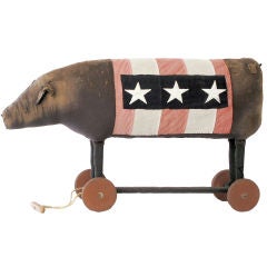 Antique Folky Pig on Wheels