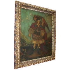 19th c. Cusco School, Archangel Michael, oil on canvas (M32)