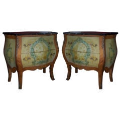 Pair  of 19th Century  Painted MarbleTop Commodes