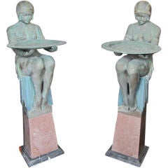 Pair of Art Deco Bronze & Marble Statues