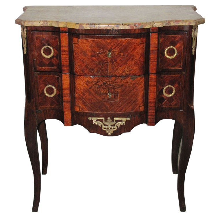 19th Century Louis XV Two Drawer Marble Top Commode For Sale
