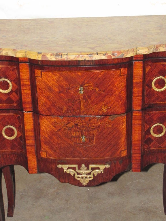 19th Century Louis XV Two Drawer Marble Top Commode For Sale 1