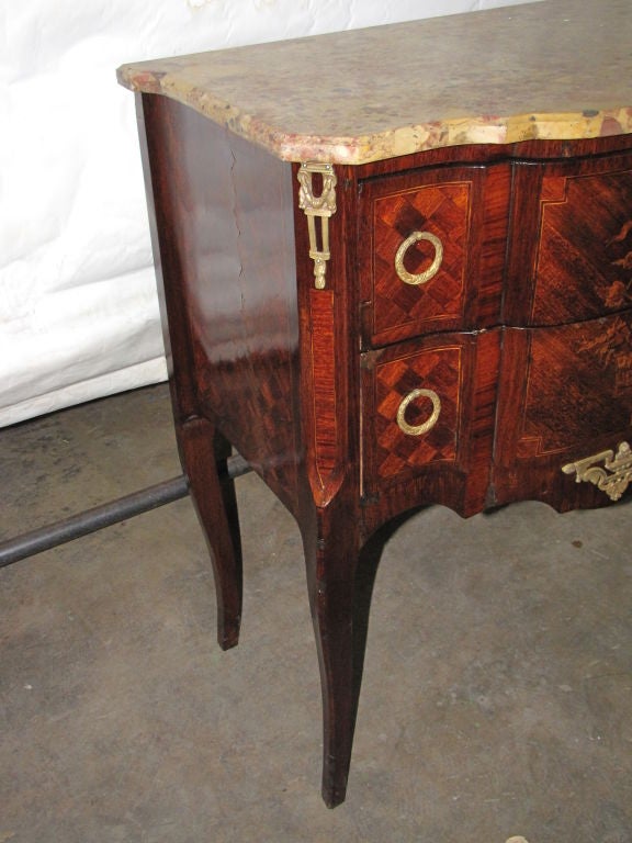 19th Century Louis XV Two Drawer Marble Top Commode For Sale 2