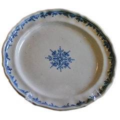Antique 18th C. French Round Platter With Blue Design