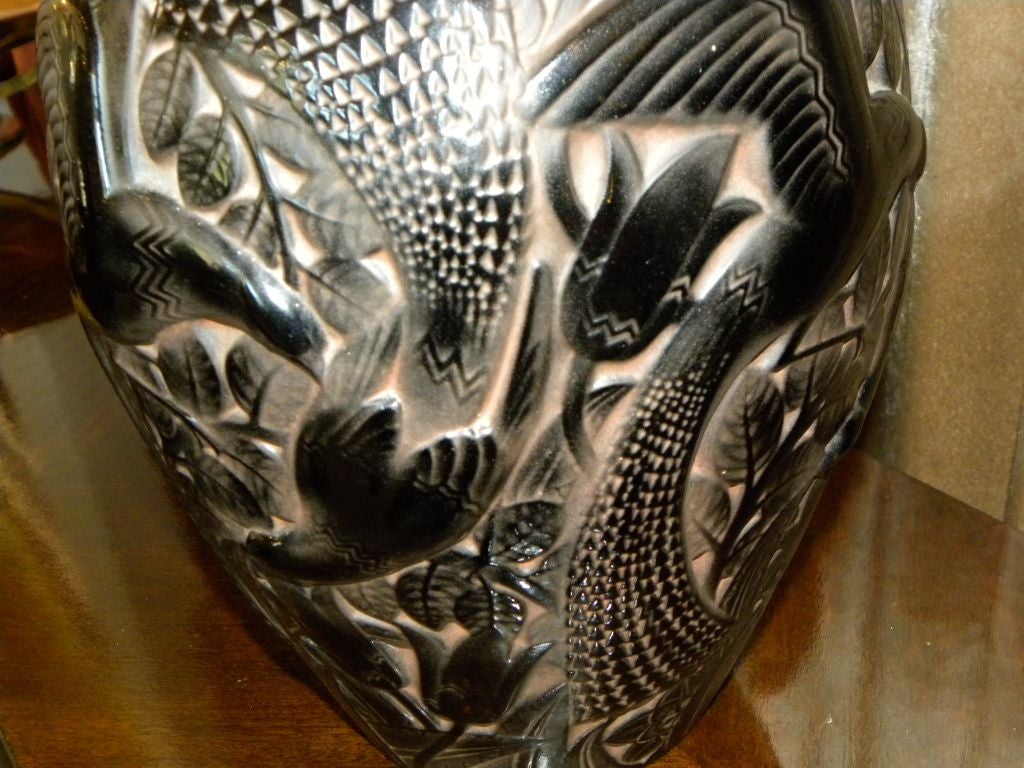 Art Deco Monumental French Glass Vase by D'Avesn with Birds