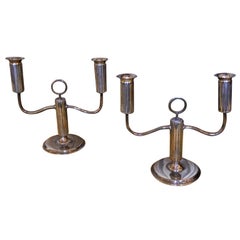Silver Fluted Art Deco Candlesticks