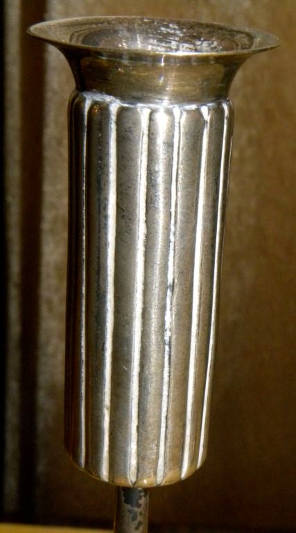 Silver Fluted Art Deco Candlesticks For Sale 1