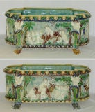 Pair of French Thomas Sergent Palissy style majolica jardinieres