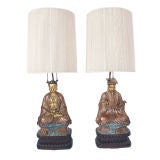 Antique Outstanding Pair of Asian Figural Ceramic Lamps - circa 1920's