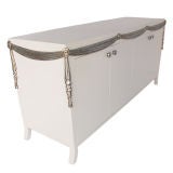 Glamorous White Lacquer Credenza with Silver Leaf Details