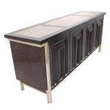 Large Scale Modernist Credenza with Wood, Brass and Marble Top