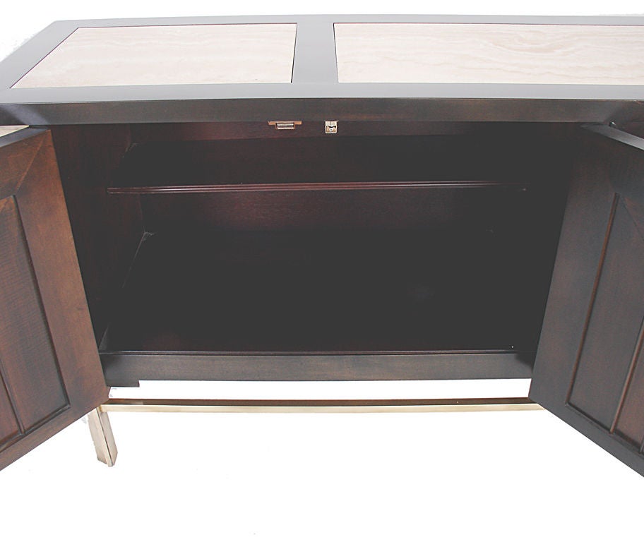 Mid-20th Century Large Scale Modernist Credenza with Wood, Brass and Marble Top