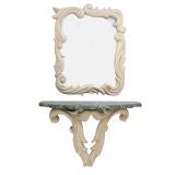 Vintage Plaster Mirror and Wall Console Table attributed to Serge Roche
