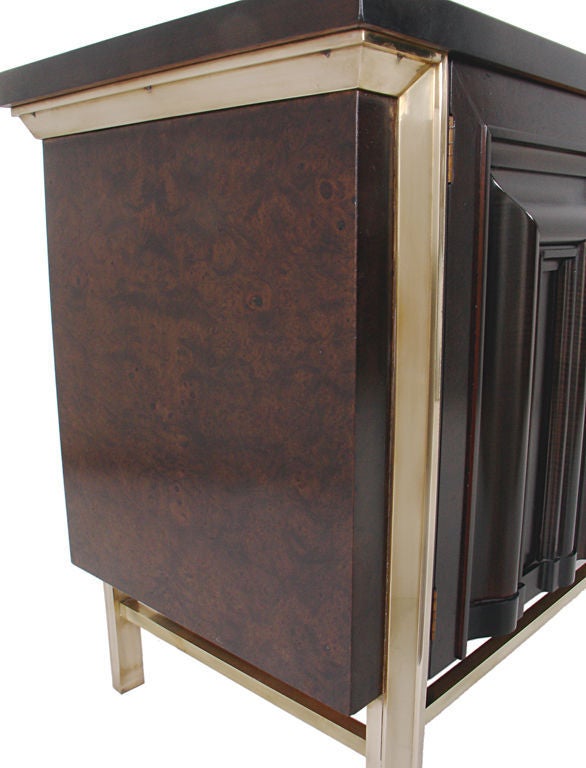Large Scale Modernist Credenza with Wood, Brass and Marble Top 3