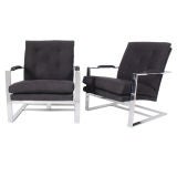 Pair of Sleek Chrome Lounge Chairs designed by Milo Baughman
