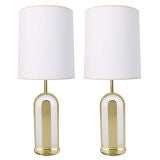 French Pair of Lucite and Brass Lamps - circa 1960
s