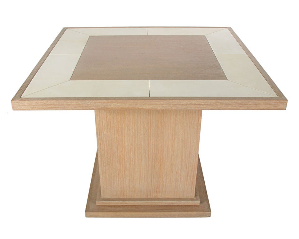 Limed Oak and Inlaid Leather Game Table or Dining Table