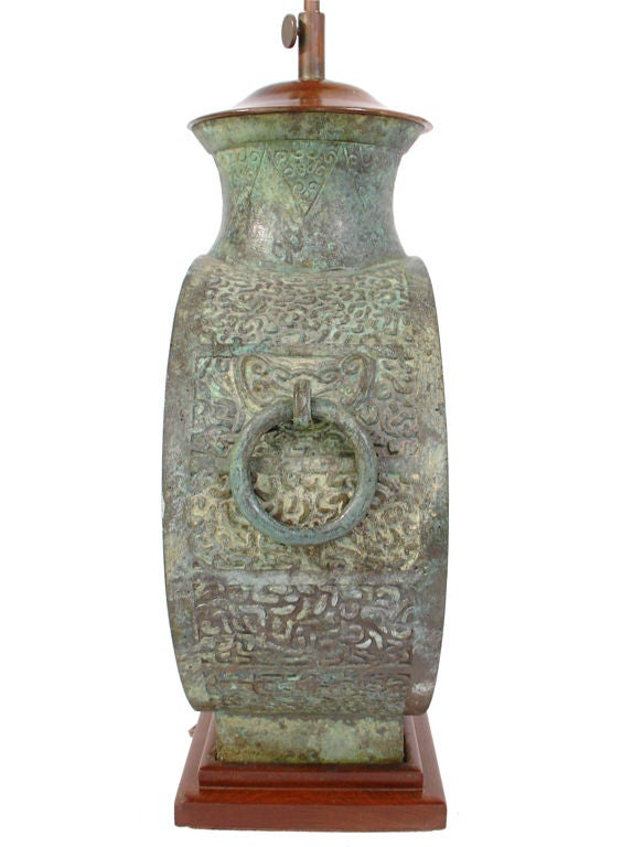 Chinese Large Scale Asian Bronze Lamp with Outstanding Patina