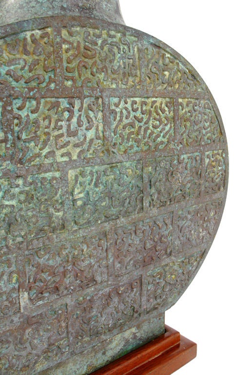 Wood Large Scale Asian Bronze Lamp with Outstanding Patina