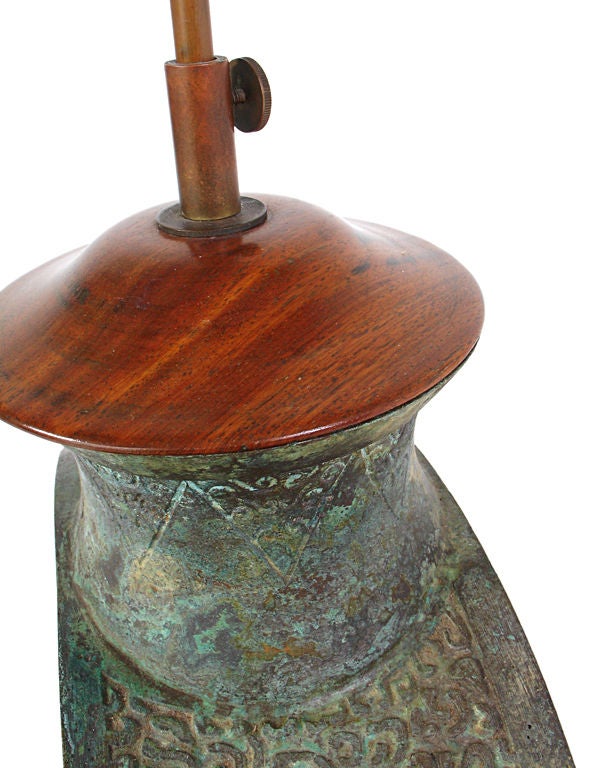 Large Scale Asian Bronze Lamp with Outstanding Patina 1