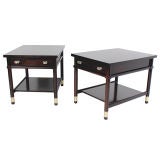 Pair of Clean Lined End Tables with Lucite and Brass Hardware