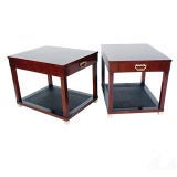 Pair of Clean Lined End Tables with Brass Hardware - circa 1950s