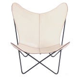 Sculptural Butterfly Chair in Original White Leather