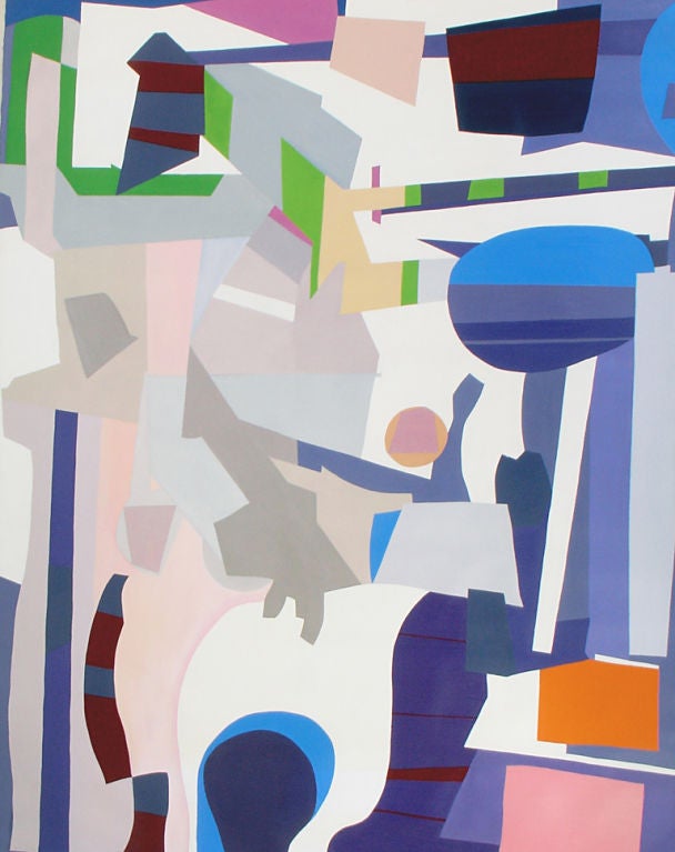 Large Scale Abstract Modernist Painting, artist unknown, circa 1960's. It has quite a commanding presence at nearly 7 feet x 5.5 feet. Please note that this painting is not currently framed or mounted on stretchers. It will make shipping safer and