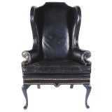 Perfectly Patinated Vintage Black Leather Wing Chair