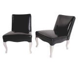 Petite Pair of Slipper Chairs in Black Patent Leather